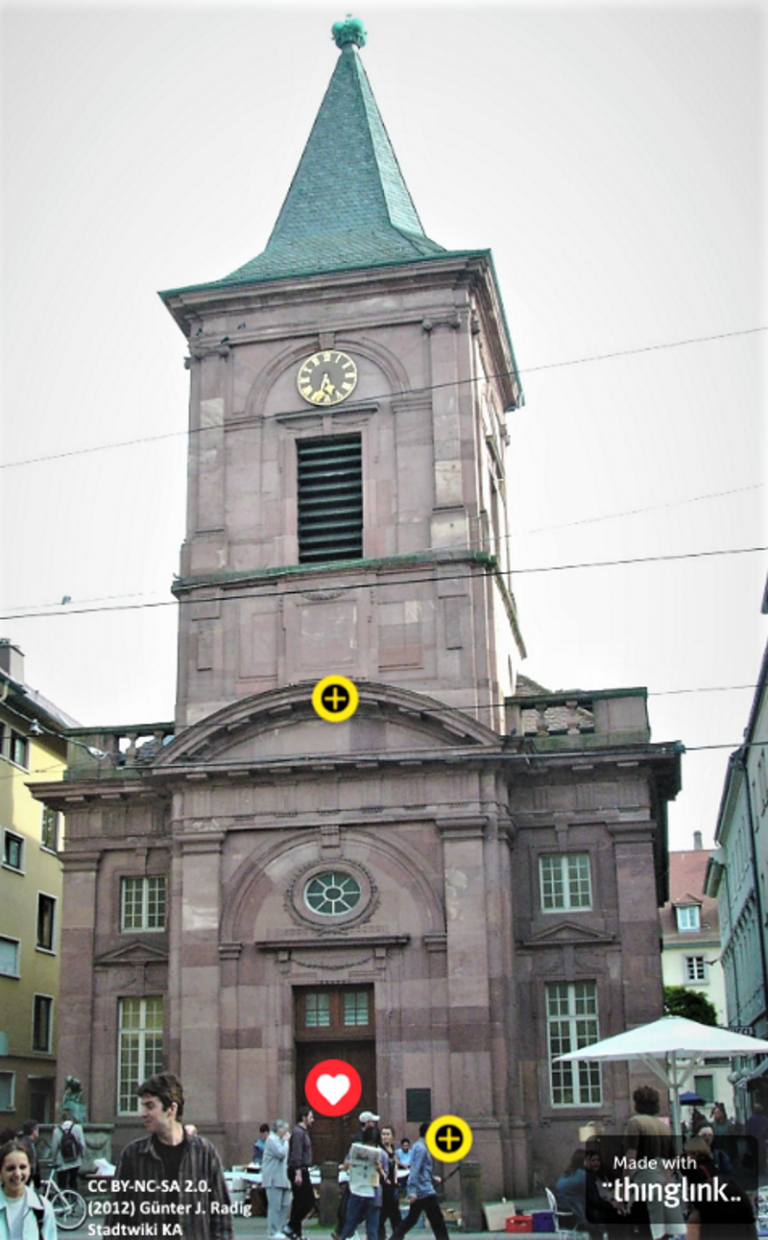 Kleine Kirche, Karlsruhe - Foto: als Tourstart in thinglink.com (2019)